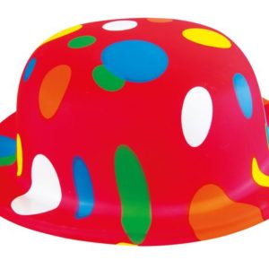 Chapeau plastique melon adulte - rouge ‡ pois multicolores