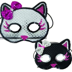 Loup tissu avec sequins chaton - 2 couleurs assorties (noir et argent)