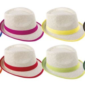 Chapeau paille adulte - Borsalino avec ruban - 8 couleurs assorties