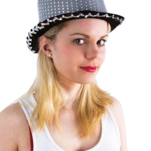Chapeau feutre HDF adulte - tissu sequins noir et argent