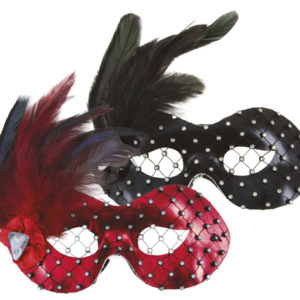 Loup tissu avec rÈsille et plumes - 2 couleurs assorties (noir et rouge)