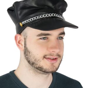 Casquette de biker adulte avec chaine - simili cuir noir