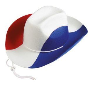Chapeau feutre cow boy adulte - bleu, blanc et rouge