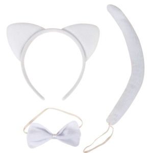 Set de chat - blanc - serre-tÍte, queue et núud papillon