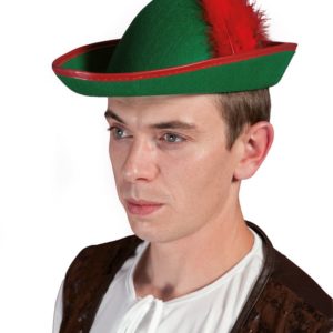 Chapeau feutre Robin adulte - vert avec plume rouge