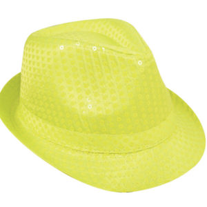 Chapeau tissu sequins adulte - Borsalino - jaune fluo
