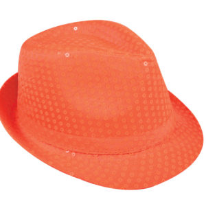 Chapeau tissu sequins adulte - Borsalino - orange fluo