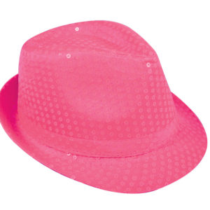 Chapeau tissu sequins adulte - Borsalino - rose fluo