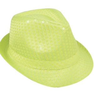 Chapeau tissu sequins adulte - Borsalino - vert fluo