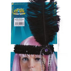 Bandeau charleston sequins avec plume, faux diamant et perles - noir
