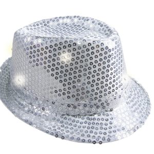 Chapeau tissu sequins lumineux adulte - Borsalino - argent