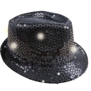 Chapeau tissu sequins lumineux adulte - Borsalino - noir