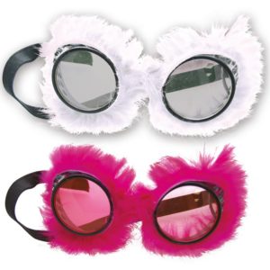 Lunettes plastique avec boa - 2 couleurs assorties (rose et blanc)