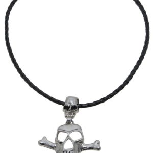 Collier tÍte de mort avec os - mÈtal - h. 7 cm