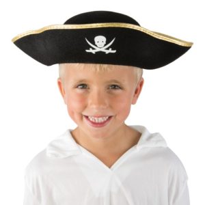 Chapeau feutre pirate enfant - noir galon or