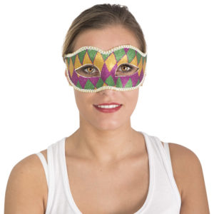 Loup vÈnitien plastique - Arlequin - violet, vert et or