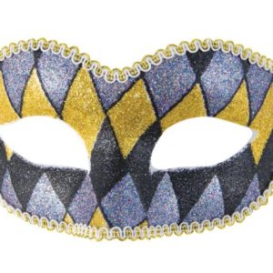 Loup vÈnitien plastique - Arlequin - gris, noir et or