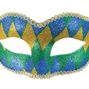 Loup vÈnitien plastique - Arlequin - vert, bleu et or