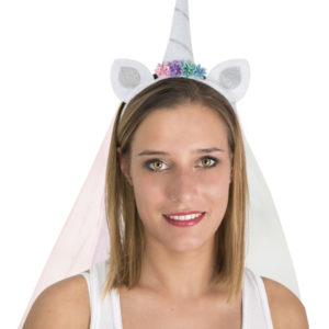 Serre-tÍte licorne blanc avec voilette arc-en-ciel