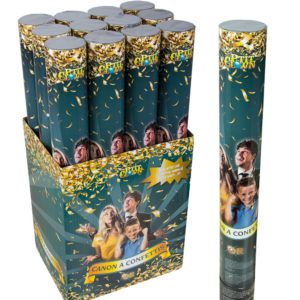 Canon ‡ confettis - 40 cm - mÈtal or - vendu au prÈsentoir de 12 - prix unitaire