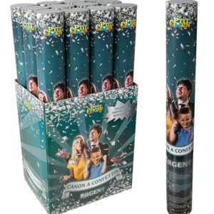 Canon ‡ confettis - 40 cm - mÈtal argent  - vendu prÈsentoir de 12 - px unitaire