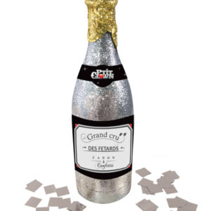Bouteille lance confettis pailletÈe - 32 cm - argent - contenu mÈtal argent