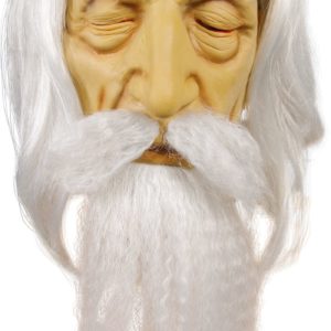 Masque adulte souple vieux sage avec barbe et cheveux mi longs blancs