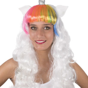 Perruque licorne - blanc frange mulicolore