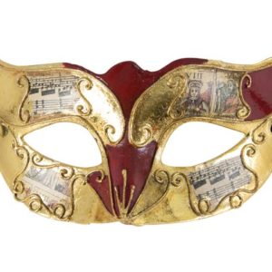 Loup vÈnitien papier - notes de musique - rouge et or
