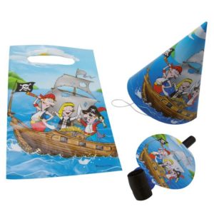 Sachet go˚ter pirates - 4 chapeaux, 4 sans gÍnes et 4 sachets plastique