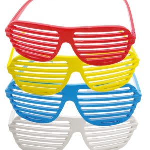 Lunettes plastique - "barreaux" - couleurs assorties (bleu, blanc, rouge, jaune)
