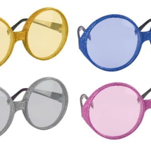 Lunettes plastique paillettes - rondes - rose, bleu, argent et or