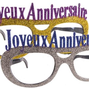 Lunettes plastique gÈantes paillettes - "joyeux anniversaire" - 2 assorties