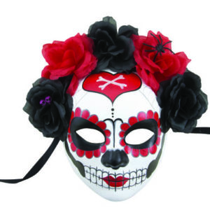 Masque adulte papier machÈ - Day of the dead - noir et rouge avec fleurs
