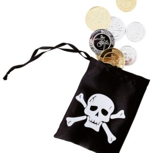 Bourse de pirate noire avec 12 piËces dorÈes et argentÈes