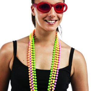 Collier x 4 - boules plastique dia 10 mm - long. 1m - jaune, vert, rose, orange