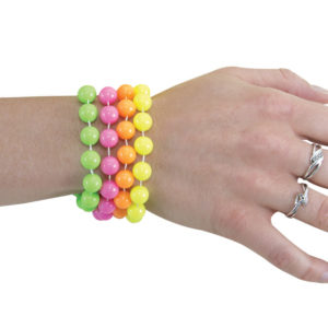 Bracelet x 4 - boules plastique dia 10 mm -  jaune, vert, rose, orange