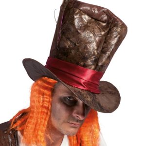 Chapeau simili cuir chapelier fou avec cheveux adulte