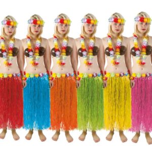 Jupe hawaÔenne 80 cm - ceinture ‡ fleurs - 6 couleurs assorties