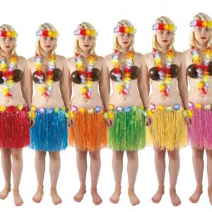 Jupe hawaÔenne 40 cm - ceinture ‡ fleurs - 6 couleurs assorties