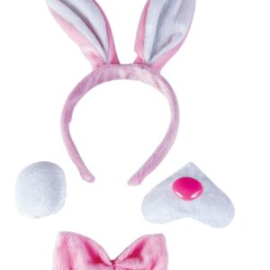 Set de lapin - rose et blanc - serre-tÍte, queue, núud papillon et museau