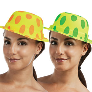 Chapeau plastique melon adulte -  fluo ‡ pois - couleurs assorties