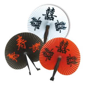 Eventail chinois - papier et plastique - 23 cm ouvert - signes chinois - assortis