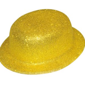 Chapeau plastique melon adulte - bords arrondis - paillettes - or