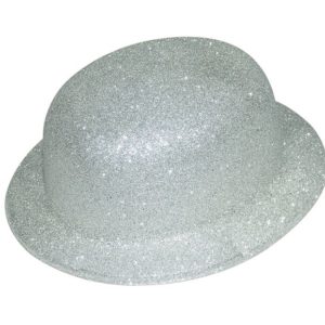 Chapeau plastique melon adulte - bords arrondis - paillettes - argent
