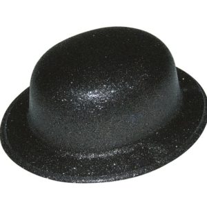 Chapeau plastique melon adulte - bords arrondis - paillettes - noir