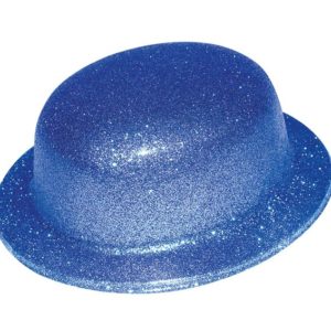 Chapeau plastique melon adulte - bords arrondis - paillettes - bleu
