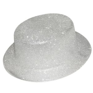 Chapeau plastique HDF adulte - bords arrondis - paillettes - argent