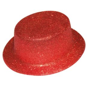 Chapeau plastique HDF adulte - bords arrondis - paillettes - rouge