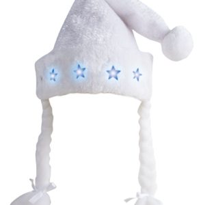 Bonnet de MËre NoÎl peluche blanche filaments argent - lumineux (piles incluses)